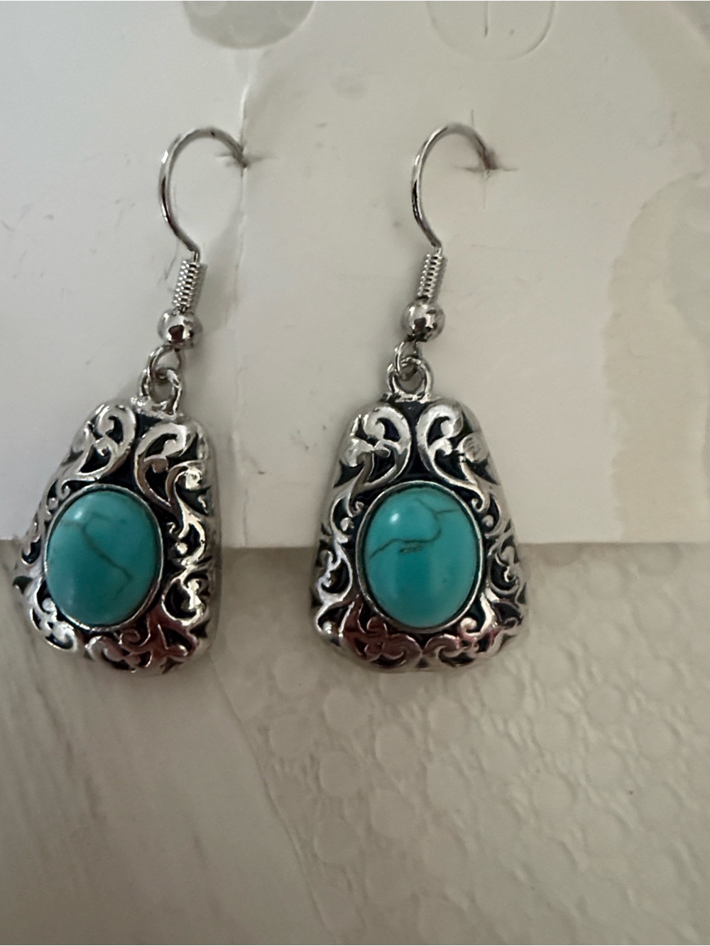Turquoise Stone Silver-Tone Dangle Earrings - Women Jewelry